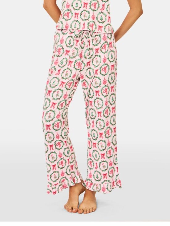 Roller Rabbit Other - Roller Rabbit Tis The Season Lily Floral Wreath Wide-Leg Lounge Pants Pink Green